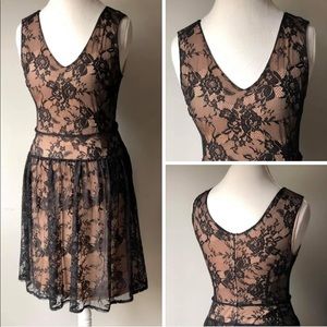 Size medium black lace with dark nude slip